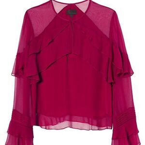 Intermix Fuschia Pink Sheer Ruffled‎ Blouse Sz S